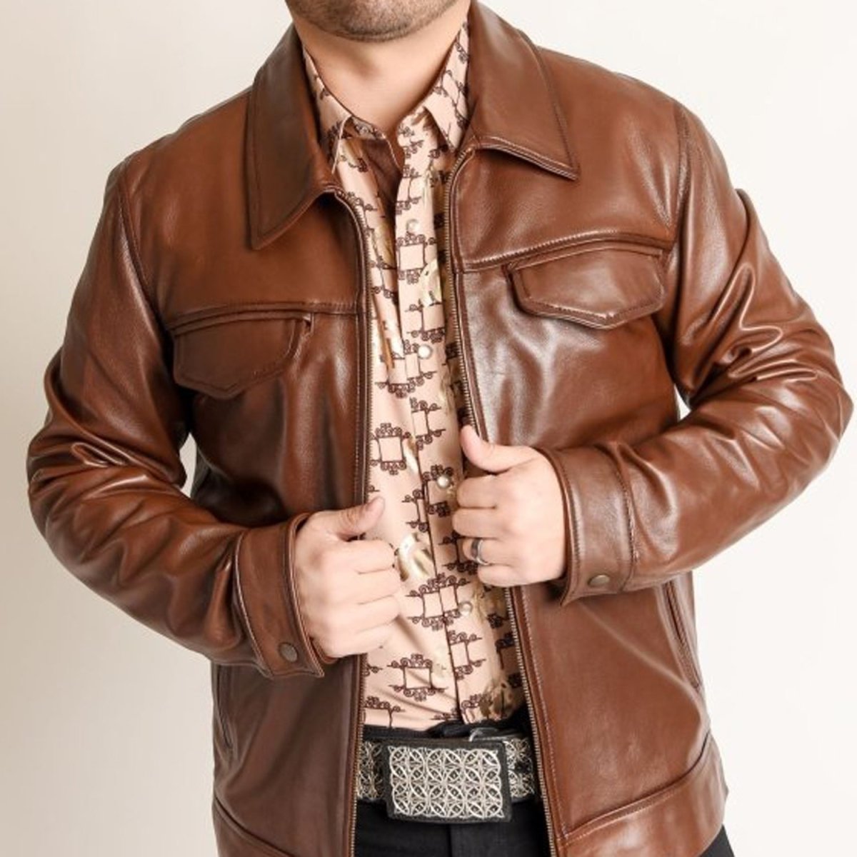 Men’s Fine Brown Cowhide Leather Cowboy Jacket