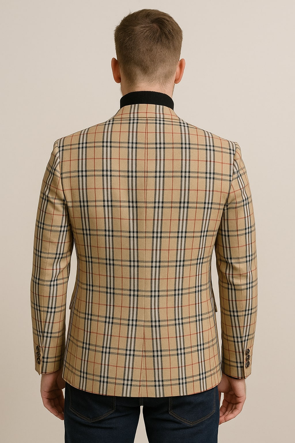 Classic Beige Checkered Blazer â€“ Tan Plaid Sport Coat - Camel Windowpane Pattern