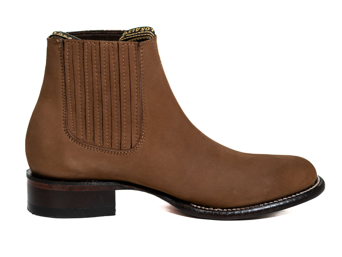 Los Altos Men's Toe Charro Short Boots Oval Nobuck Taupe