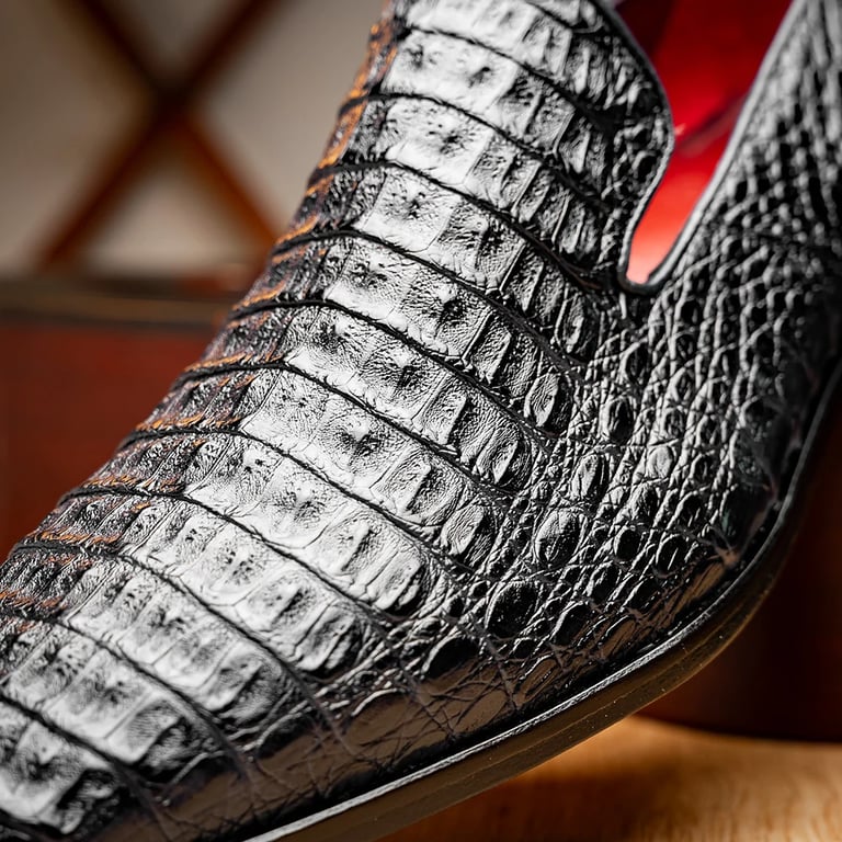 Marco Di Milano Trento Black Genuine Caiman Crocodile Slip-On