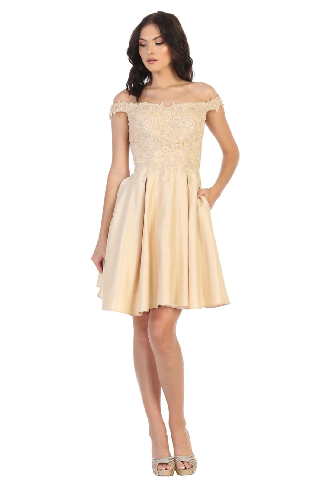 Quince Dama Dresses - Short Quinceanera Dresses in Color Champagne