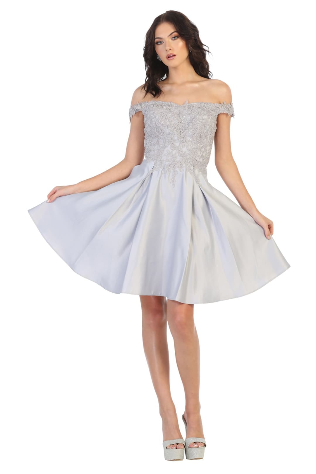 Quince Dama Dresses - Short Quinceanera Dresses in Color Silver