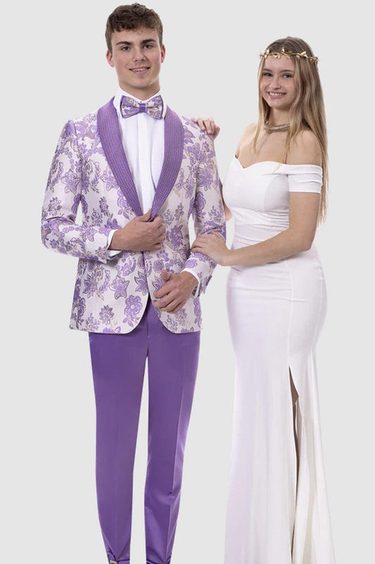 EJ Samuel Lavender Paisley Prom Tuxedo, Slim Fit with Studded Lapel