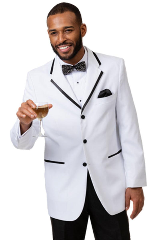 "EJ Samuel Men's 3-Btn White Tuxedo with Black Trim".
