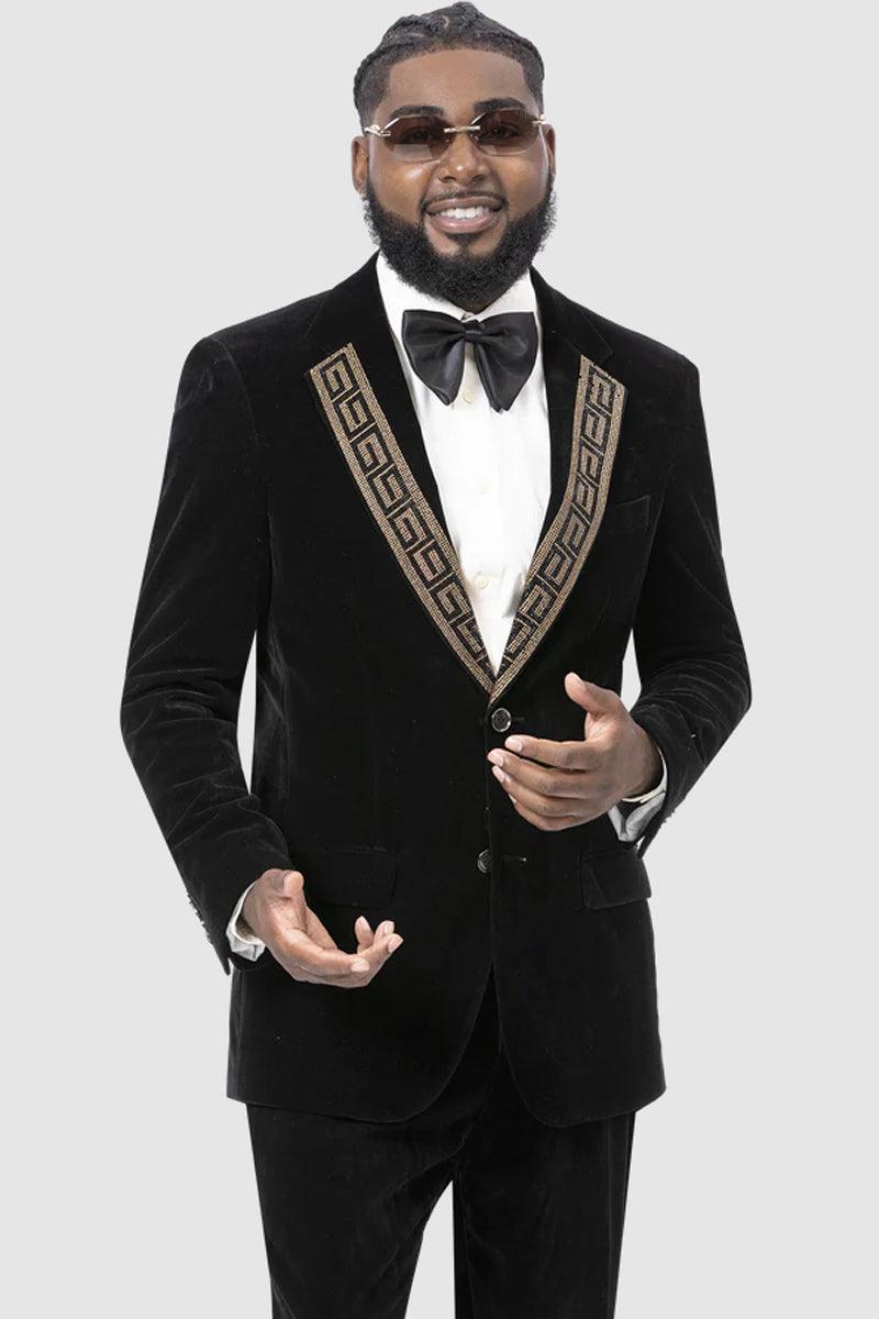 EJ Samuel Men's Modern Fit Velvet Tux w/Gold Sequin Lapel in Black