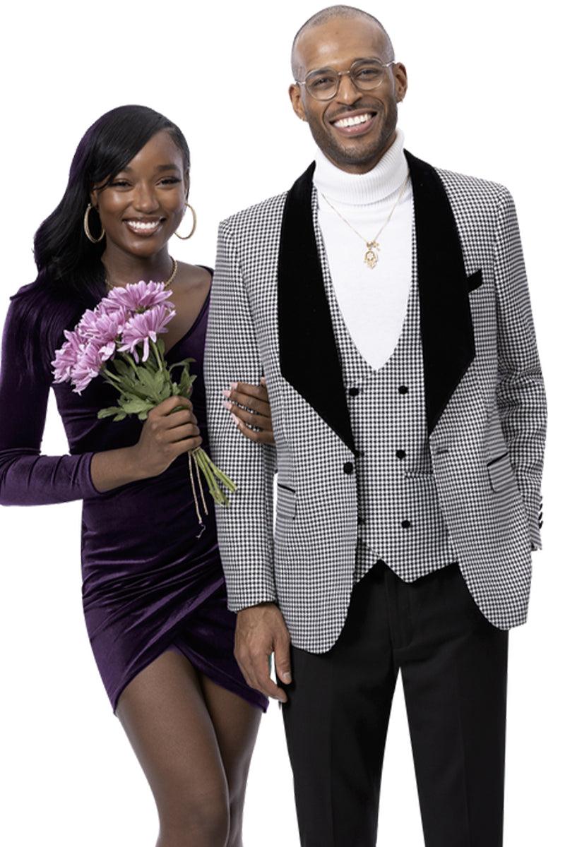 "EJ Samuel Men's One-Button Houndstooth Tuxedo: Professional Panache and Style"