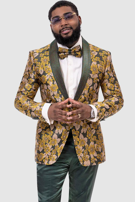 EJ Samuel Men's Paisley Tuxedo: Yellow & Green for Weddings & Proms