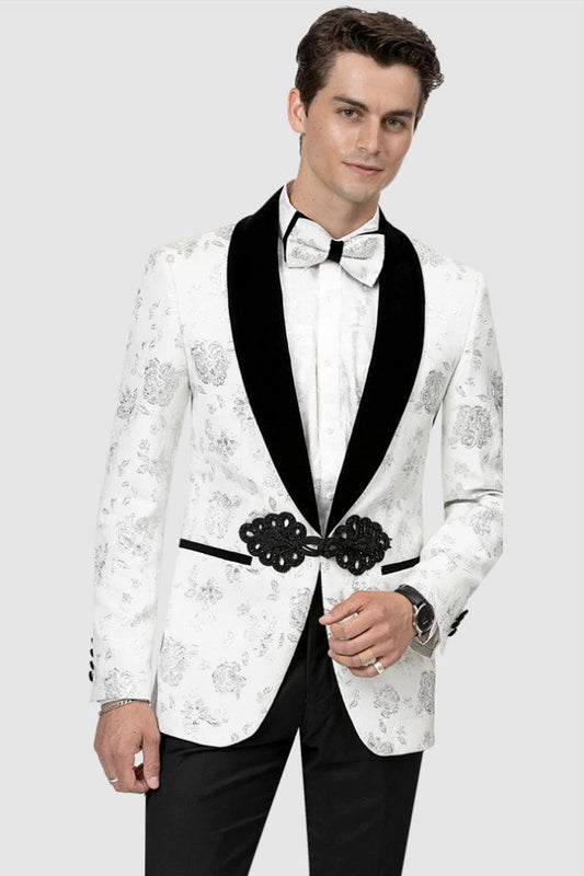 "EJ Samuel White Paisley Velvet Shawl Tuxedo Smoking Jacket"