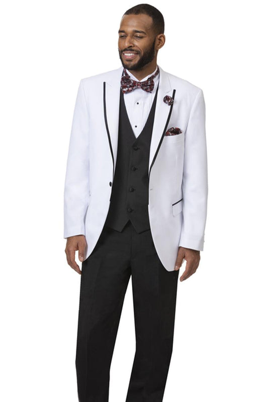 "EJ Samuel White Tuxedo with Satin Peak Lapel"