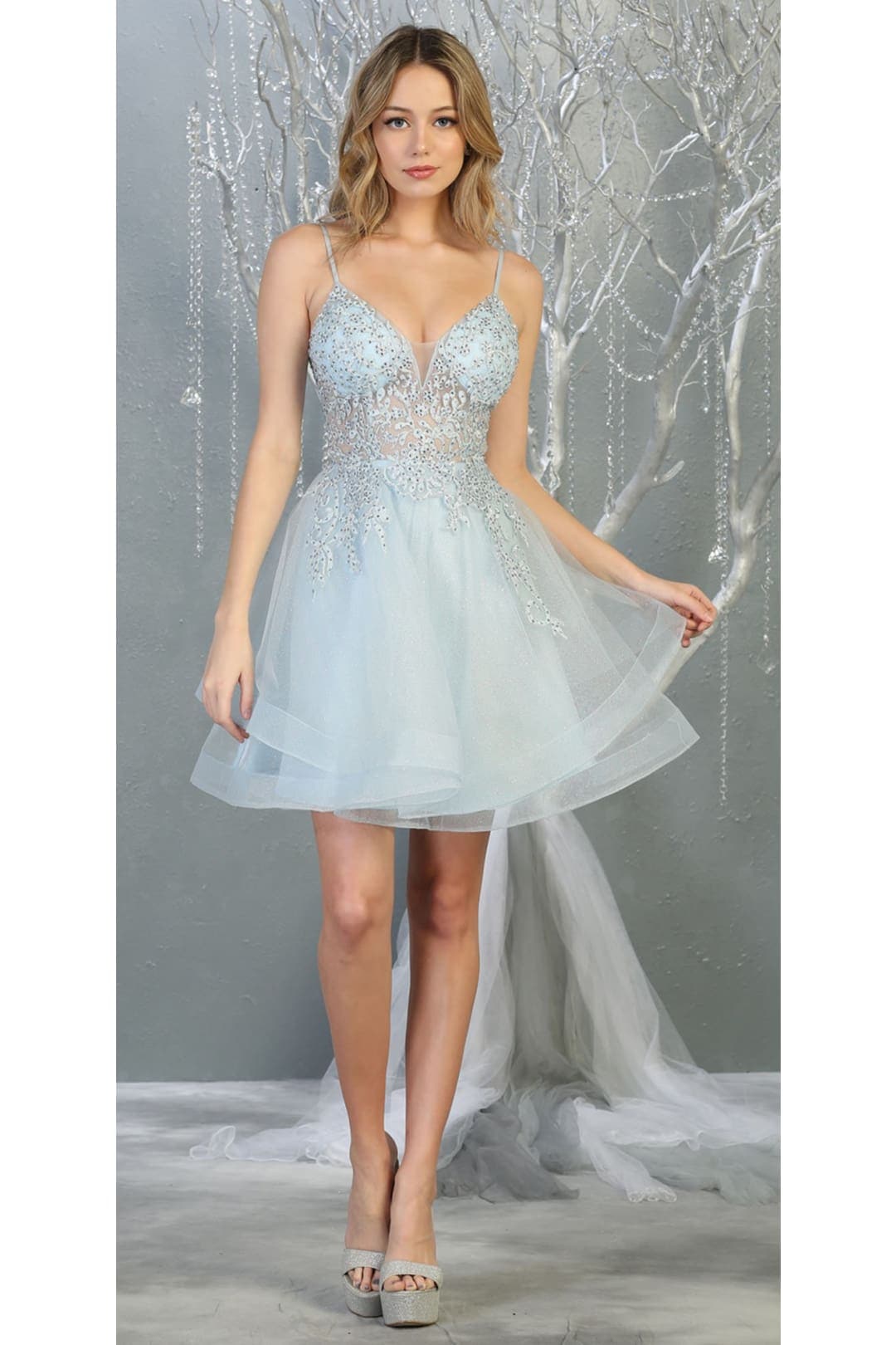 Quince Dama Dresses - Short Quinceanera Dresses in Color Baby Blue