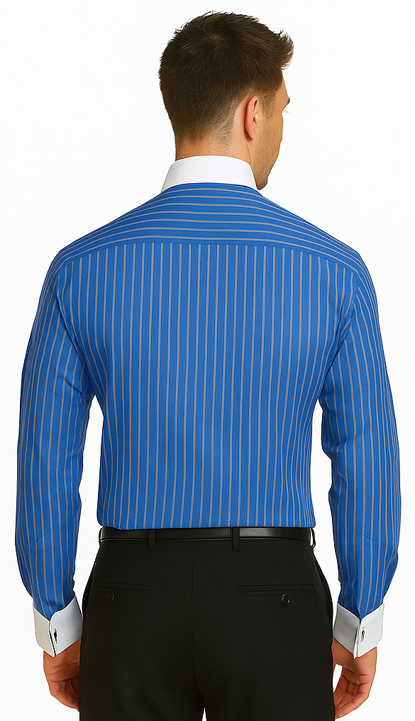 French Cuff Stylish Striped Formal Spread Collar Set Style White Collar Two Toned Contrast Multi-Color Men's Dress Shirt