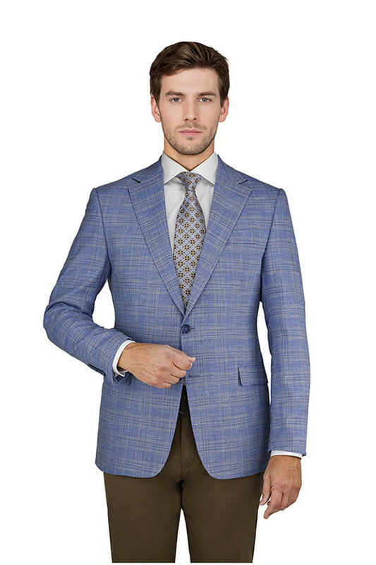 Enzo Tovare Light Blue & Salmon Plaid Sports Jacket