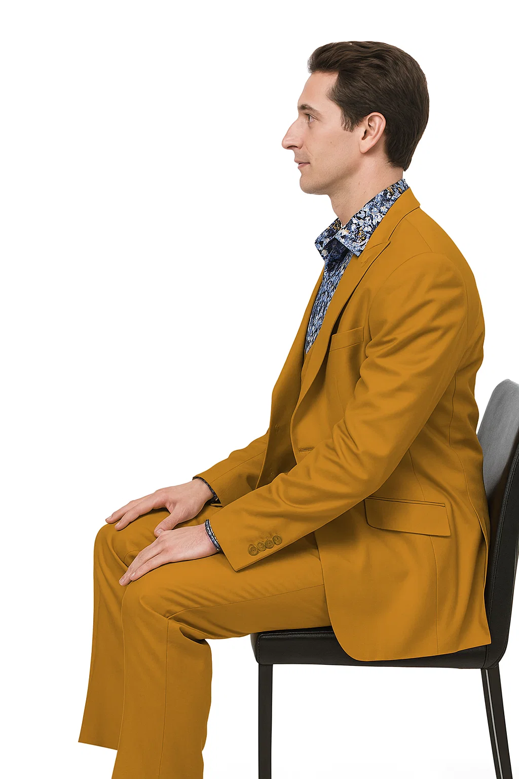 Stylish Gold 3-Piece Suit for Men â€“ Peak Lapel, Vested, Two Button Jacket