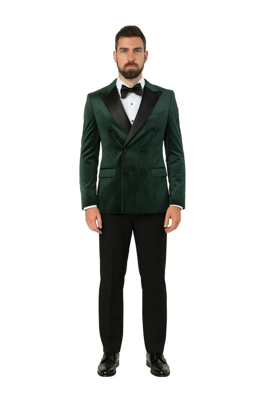 Green Velvet Double Breasted Tuxedo Jacket Wedding & Prom