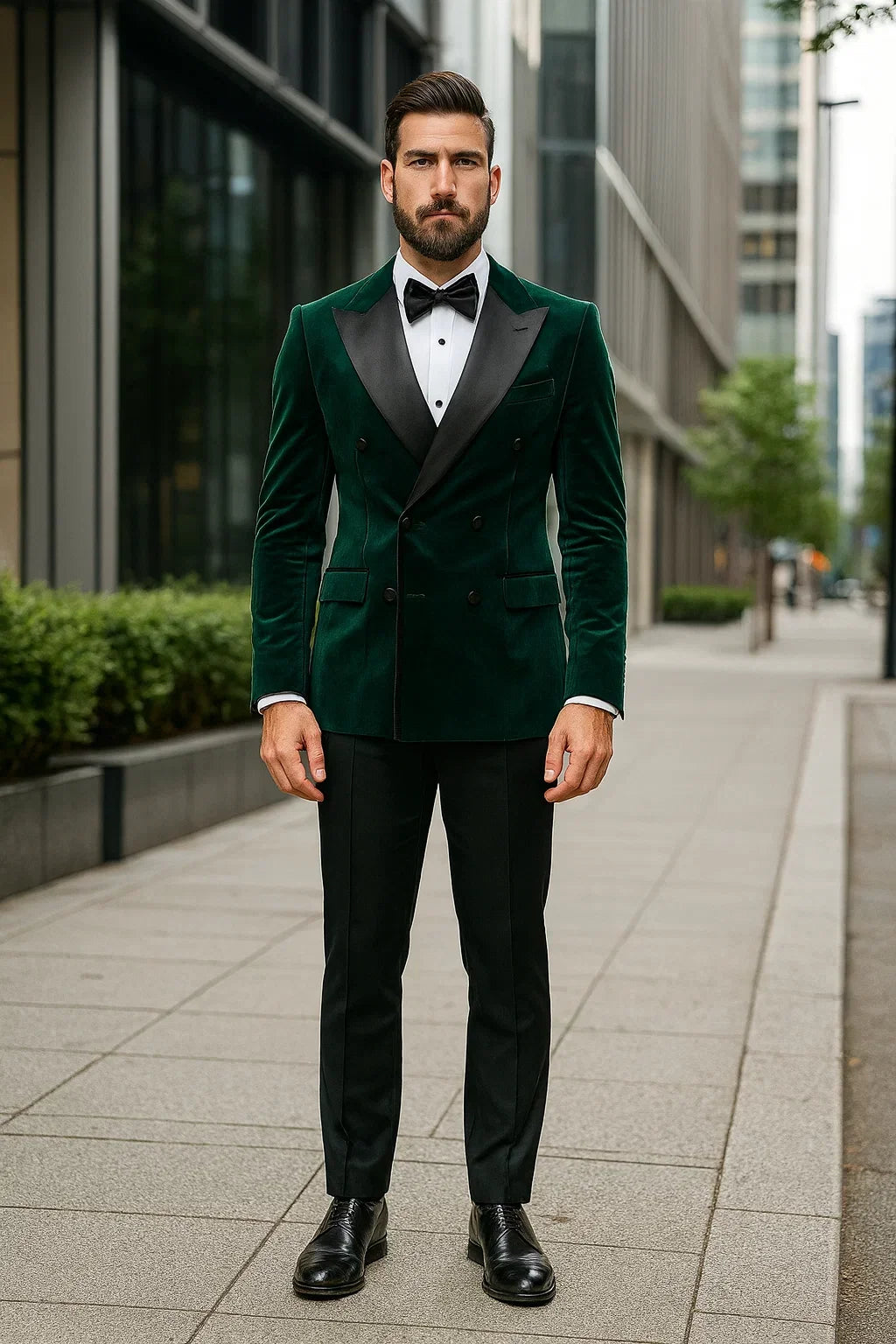Green Velvet Double Breasted Tuxedo Jacket Wedding & Prom
