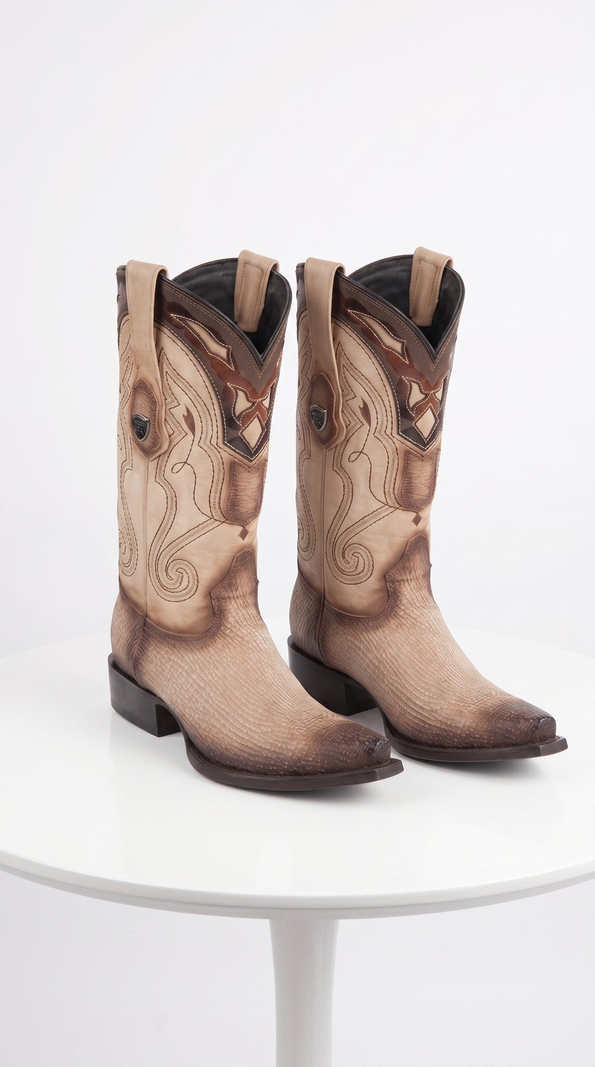 Men’s Shark Skin Cowboy Boots, Western Exotic Boots in Brown, Sand and Cognac