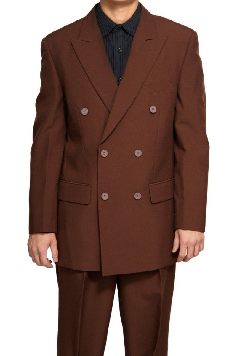 Mens Classic Poplin Double Breasted Suit in Brown