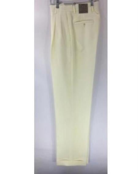 Mens Double Pleated Trousers - Double Pleated Dress Pants - Slacks Ivory