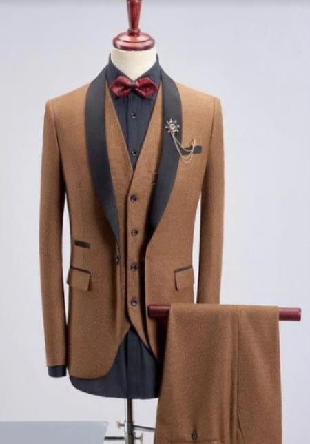 One Button Wedding Tuxedo in Light Brown - Wedding Suit