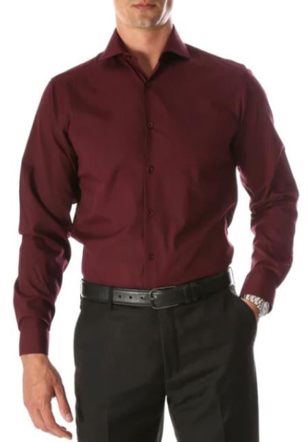 Mens Slim Fit Cotton Shirt - Burgundy