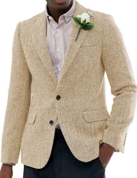 Mens Blazer Tweed Blazer Herringbone Blazer - Z-Champagne