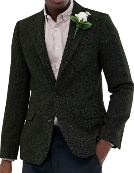 Mens Blazer Tweed Blazer Herringbone Blazer - Z-Dark Green