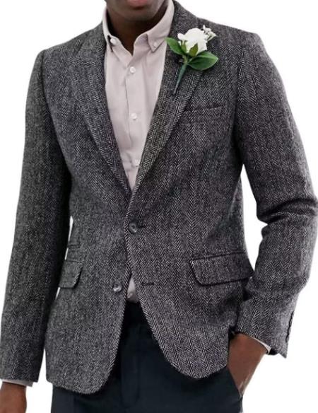 Mens Blazer Tweed Blazer Herringbone Blazer - Z-Gray