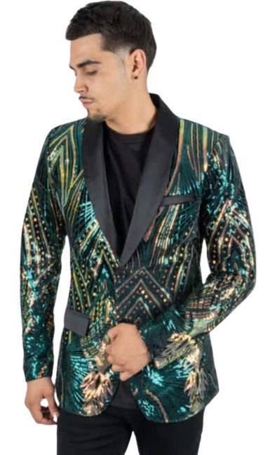 Mens Sequin Blazer - Shiny Stage Flashy Sport Coat - Slim Fit