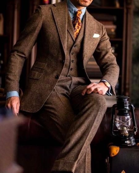 Men’s Brown Great Gatsby Costume Suit, 1920s Vintage Vested Suit Package with Shirt and Tie