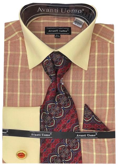 Mens Red Tone on Tone Check Pattern Dress Shirt