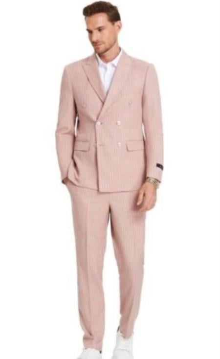 Double Breasted Suits - Slim Fit - Pink Stripe Suit - Slim Fit Cut