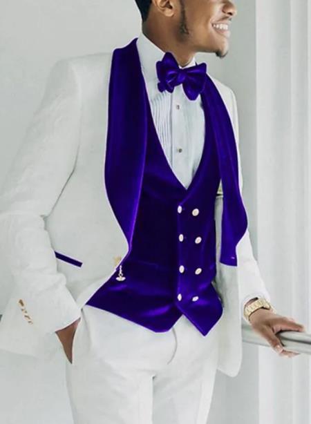 Wedding Tuxedo - Groom Suit - White and Royal Blue Prom 2026 Suit