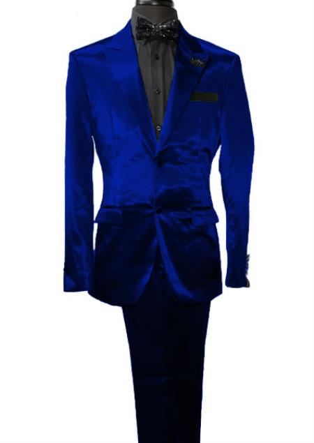 Mens Shiny Blazer - Navy Sateen Vested Suit