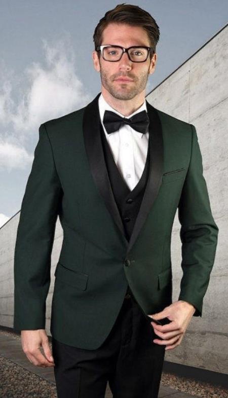 Hunter Green Tuxedo Plus Black Pants and Black Vest - Wedding and Prom 2026 Tuxedo Suit