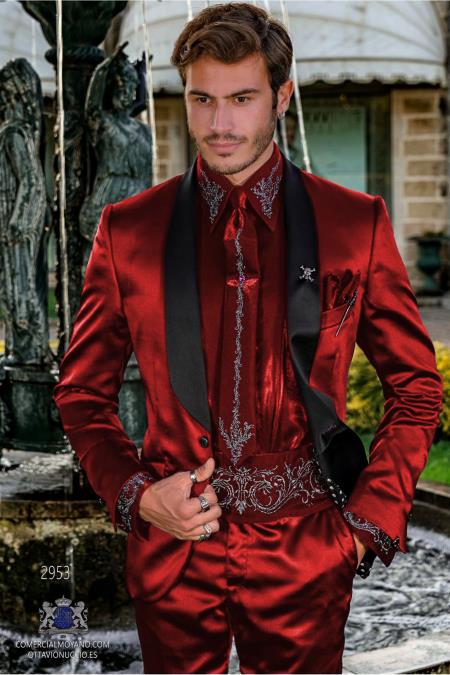 Sateen Fabric Suit - Shiny Tuxedo - Prom 2026 Suit - Groom Tuxedos - Red
