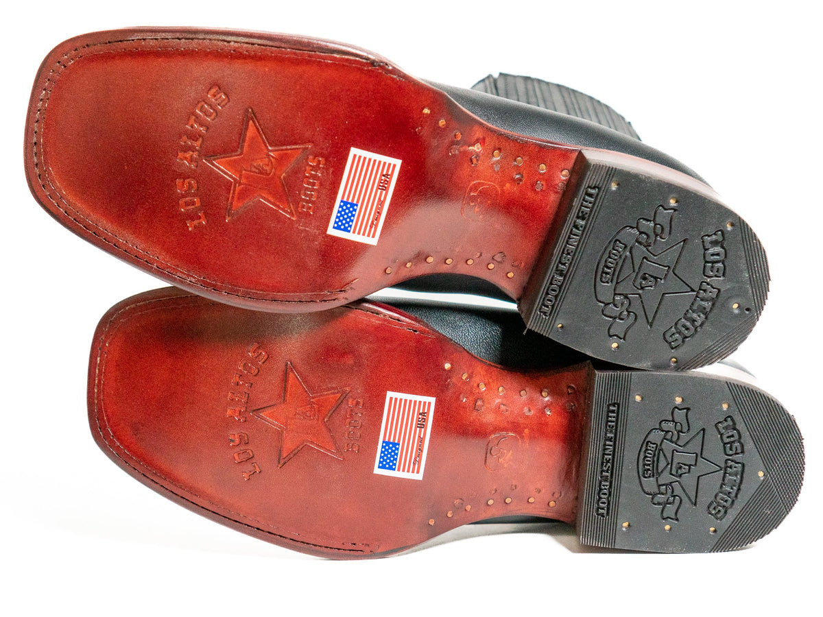 Los Altos Men's Boot Wide Square Toe Deer Black Leather Sole