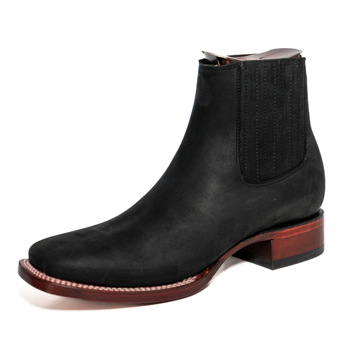Los Altos Men's Boot Wide Square Toe Nobuck Black Leather Sole