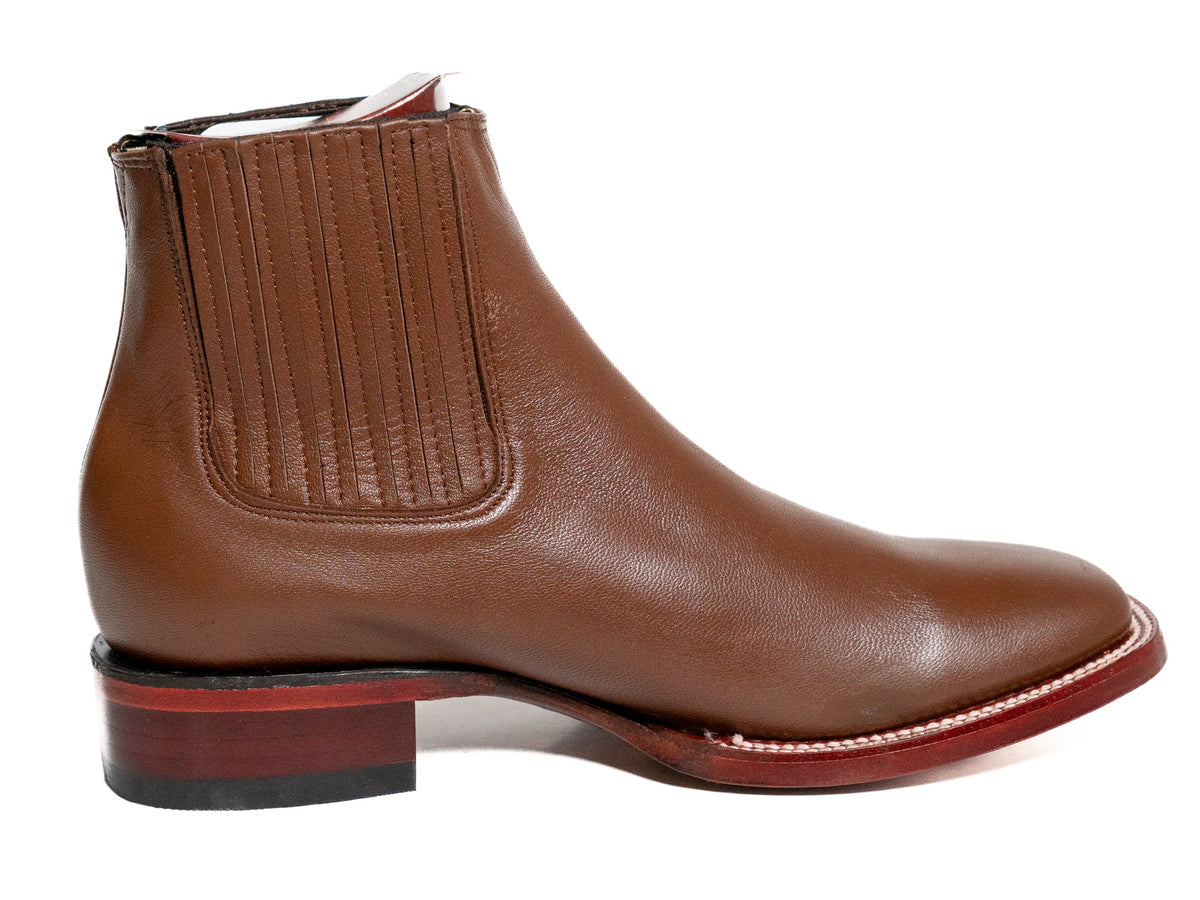Los Altos Men's Boot Wide Square Toe Deer Light Brown Leather Sole