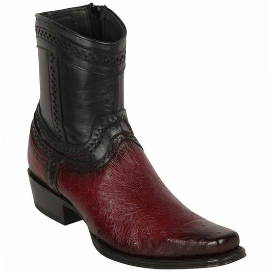 Los Altos Men's Original Smooth Ostrich Skin European Toe Short Boots - Burgundy