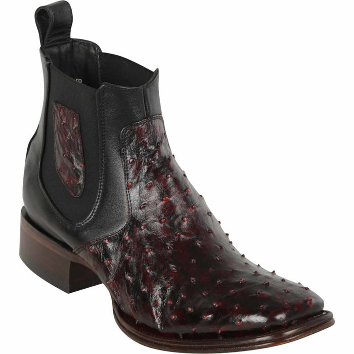 Los Altos Men's Wide Square Toe Ostrich Short Boots - Black Cherry