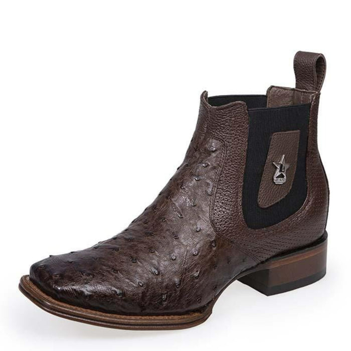Los Altos Men's Wide Square Toe Ostrich Short Boots - Brown