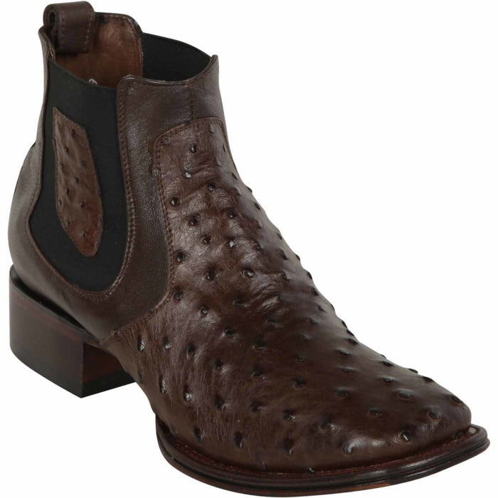Los Altos Men's Wide Square Toe Ostrich Short Boots - Brown