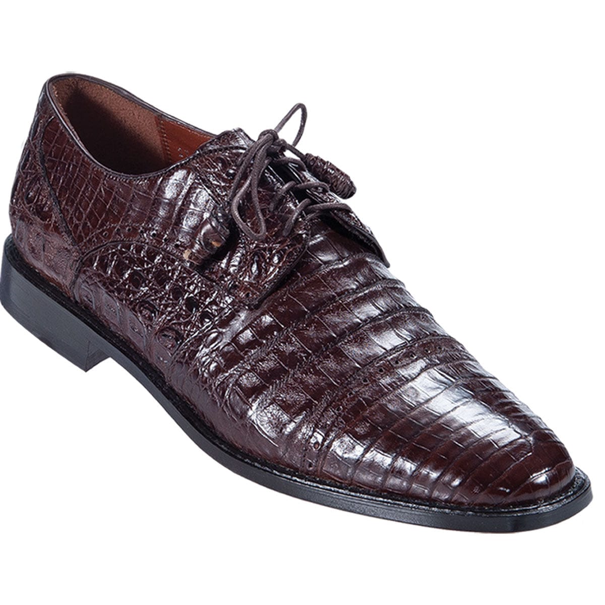 Men’s Original Exotic Caiman Belly Skin Shoes ZV098207, Brown Lace-Up Formal Dress Shoes