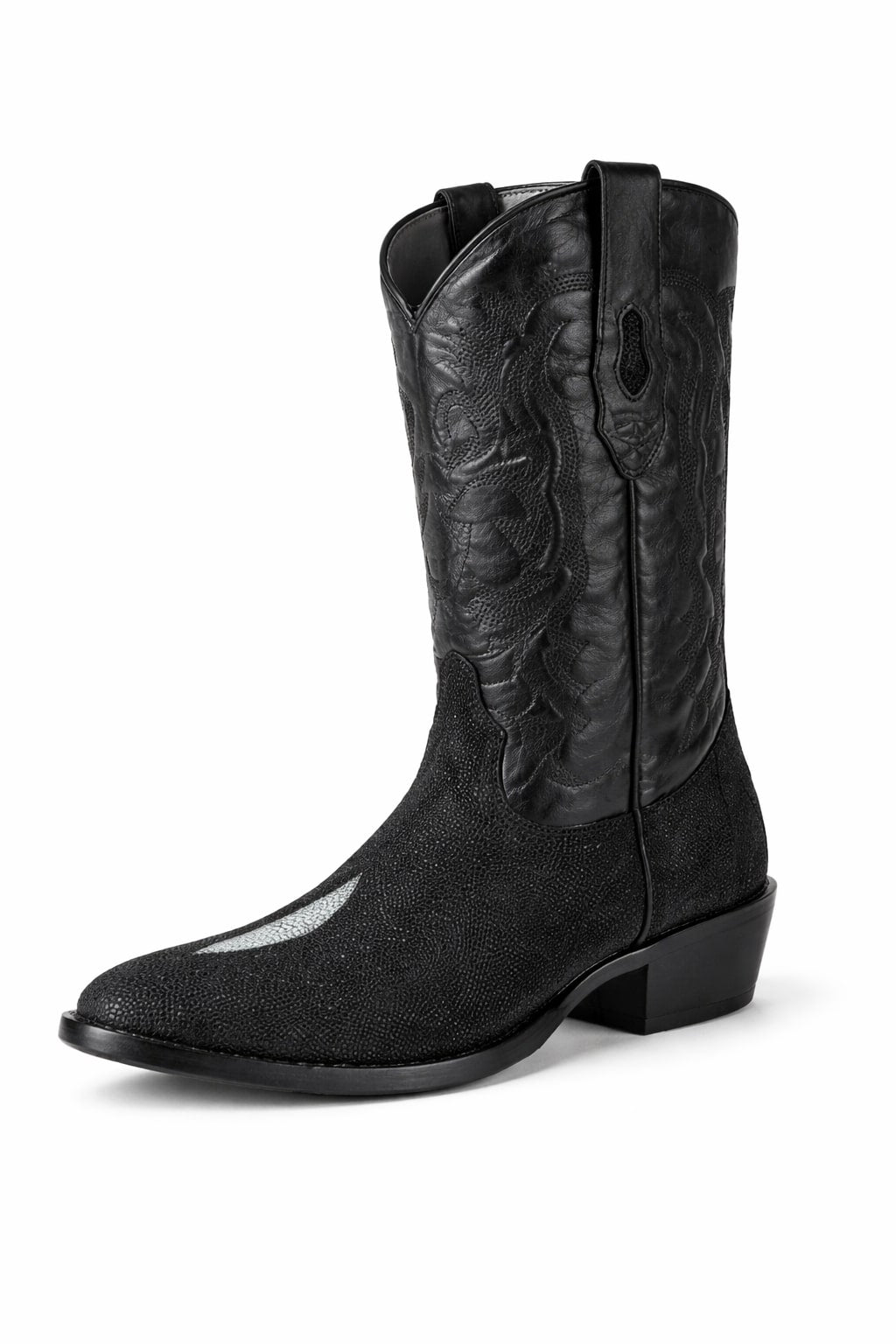 Los Altos Boots Single Stone Stingray R-Toe Black Cowboy Botas De Mantarraya - Mantarraya Boots