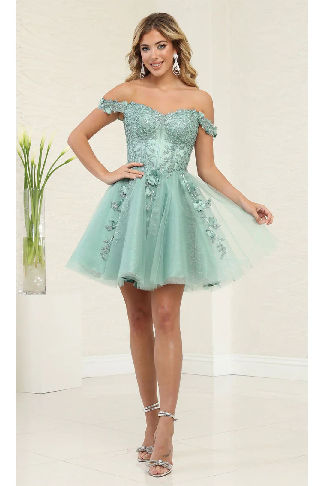 Quince Dama Dresses - Short Quinceanera Dresses in Color Sage