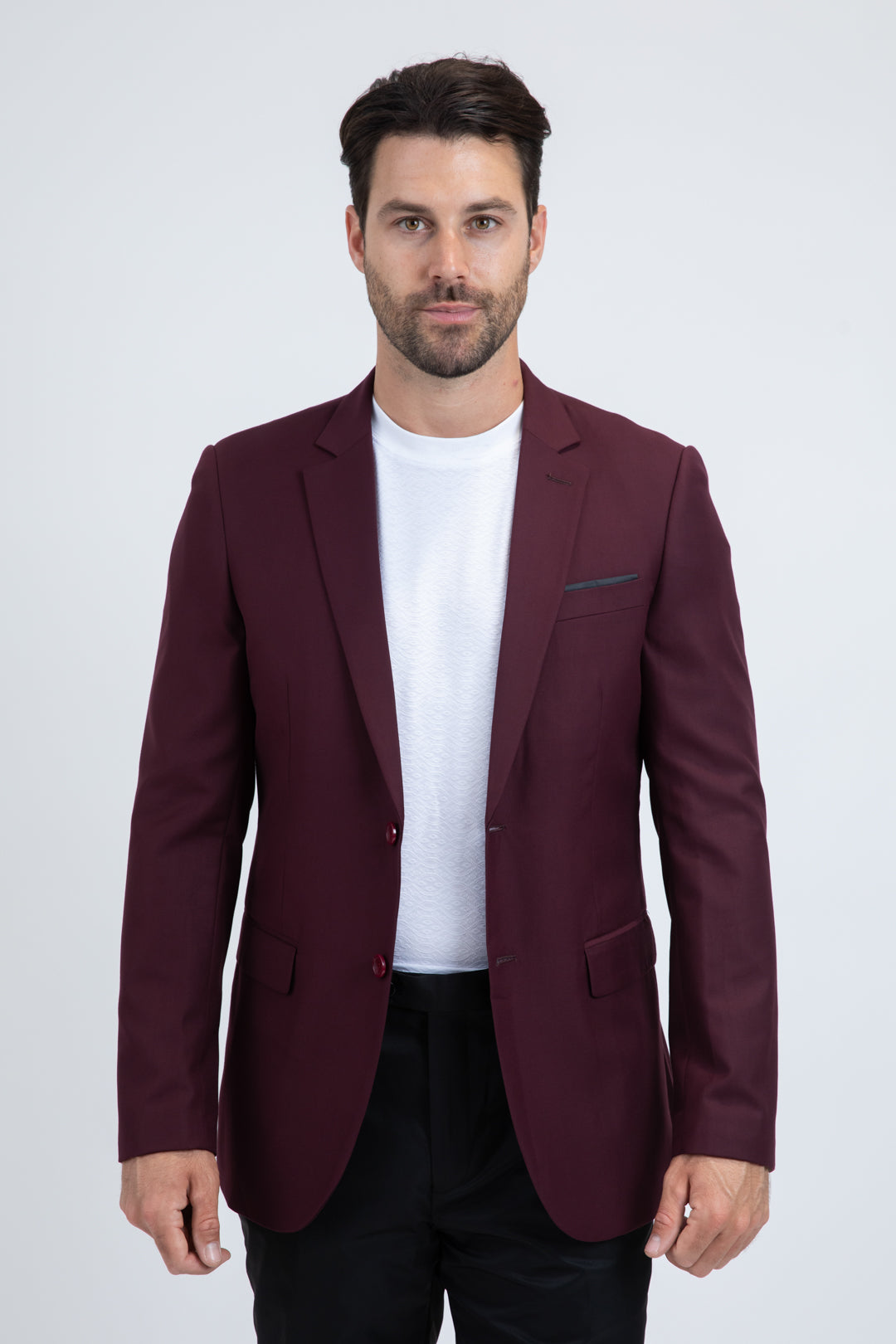 Burgundy Western Cowboy Blazer - Mens Modern Fit Stretch Date Night Burgundy Blazer