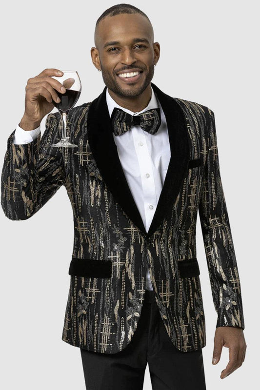 Men's EJ Samuel Slim Black & Gold Tux Jacket w/ Velvet Lapel