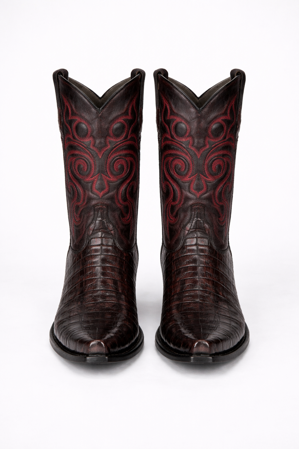 Men's Black Cherry Caiman Cowboy Boots: Genuine Leather Snip Toe Western Dress Boots-New Designer Collection