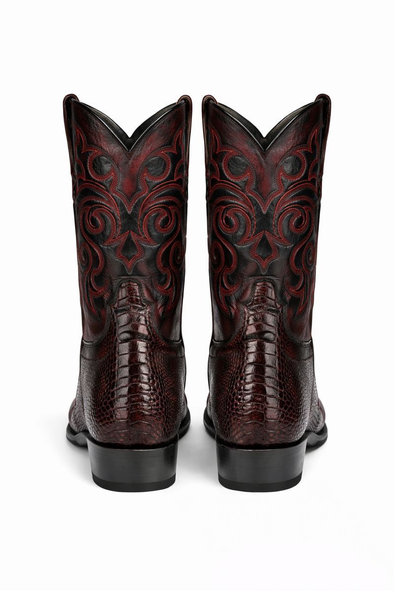 Men's Black Cherry Ostrich Leg Cowboy Boots - Los Altos Dress Western Boots-New Designer Collection