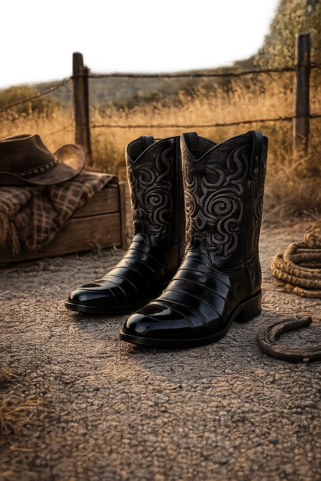 Men's Black Eel Skin Cowboy Boots - Los Altos Dress Western Boots-New Designer Collection